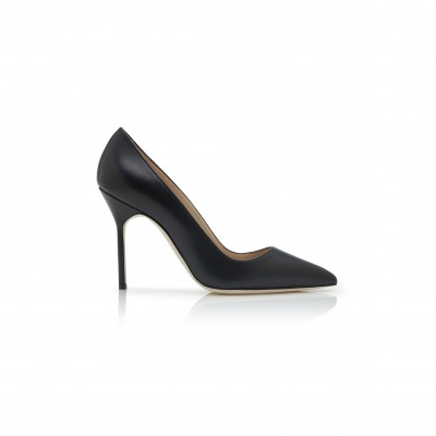 MANOLO BLAHNIK BB CALF BLACK CALF LEATHER POINTED TOE PUMPS 9XX-0512-0013